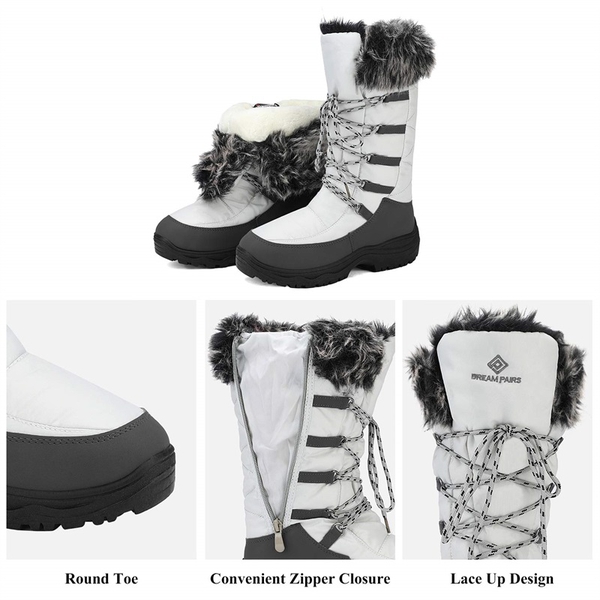 Mid Calf Lace Up Winter Boots - GREY TAUPE - 4